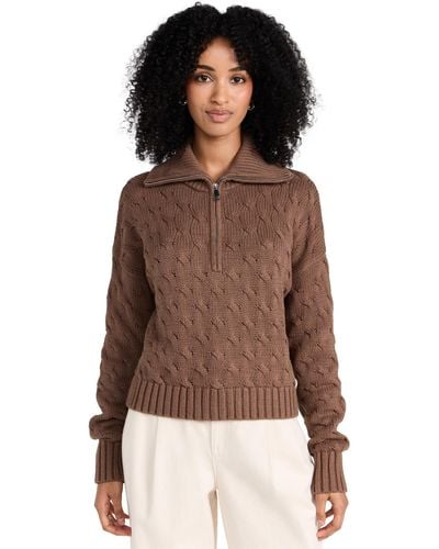 NSF Aminah Crop Cabe Knit Haf Zip Puover - Brown