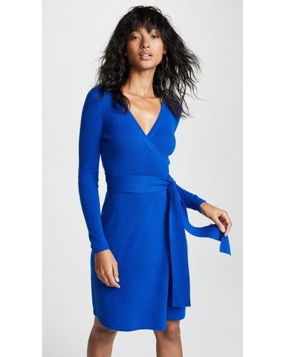 Diane von Furstenberg New Linda Cashmere Wrap Dress Bright Blue