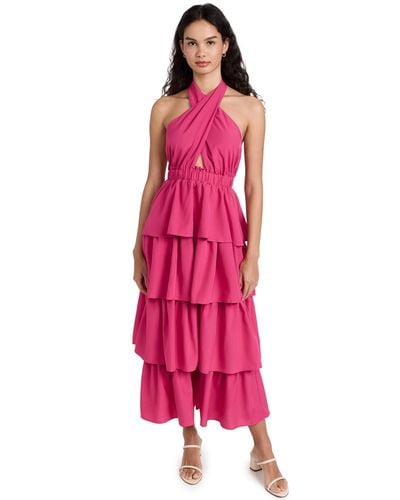 Endless Rose Endle Roe Croed Halter Neck Tiered Axi Dre Fuchia - Pink