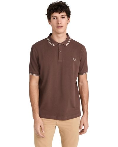 Fred Perry Twin Tipped Hirt Brick/war Grey Xx - Brown