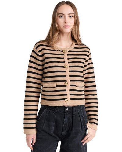 English Factory Engish Factory Knit Striped Sweater Cardigan Tan/back - Black