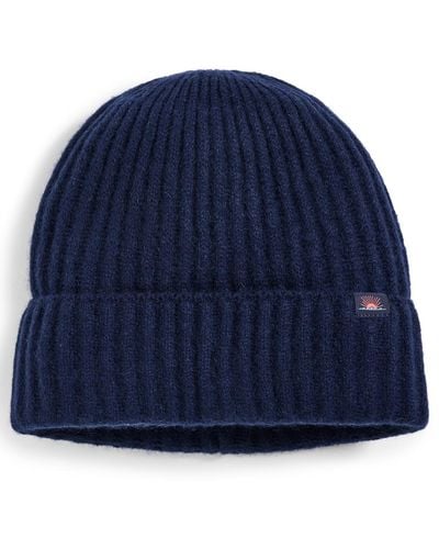Faherty Cashmere Ribbed Beanie - Blue