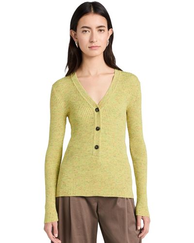 Closed V Neck Henley Pullover - Yellow
