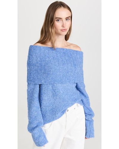 Moon River Oon River Off Shoulder Sweater Top - Blue