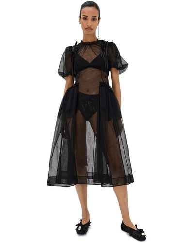 Simone Rocha Puff Sleeve Ruched Bite Dress - Black