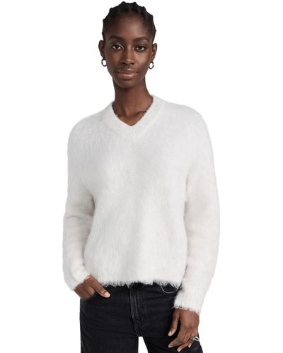 Madewell Brushed V Neck Sweater - White