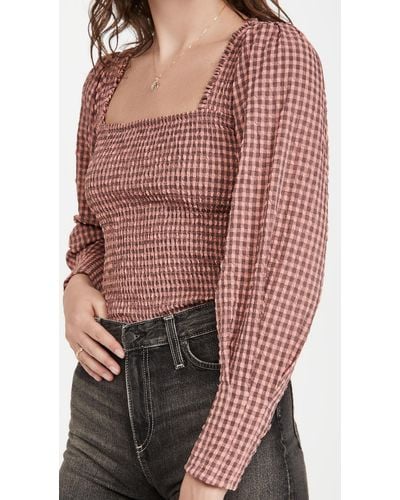 Scotch & Soda Seersucker Top With Smock Details And Square Neck - Multicolour