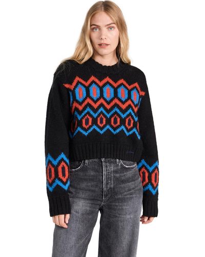 Ganni Chunky Graphic Wool Cropped Sweater - Blue