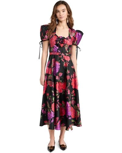 Rodarte Red And Purple Floral Printed Silk Twill Dress