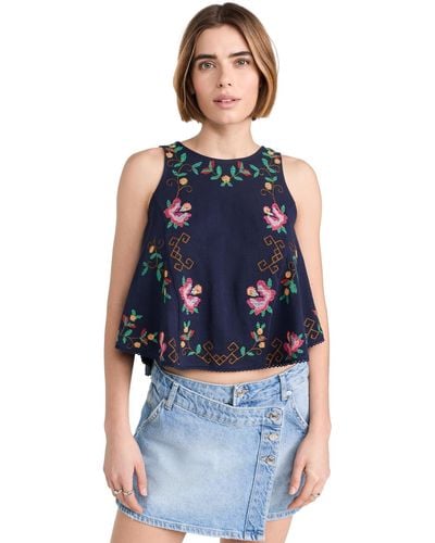 Free People Free Peope Fun And Firty Top Cobat Cobo - Blue