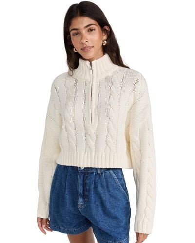 STAUD Cropped Hampton Sweater - White