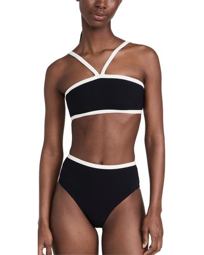 Lisa Marie Fernandez Bandeau High Waist Bikini Set With Piping - Black