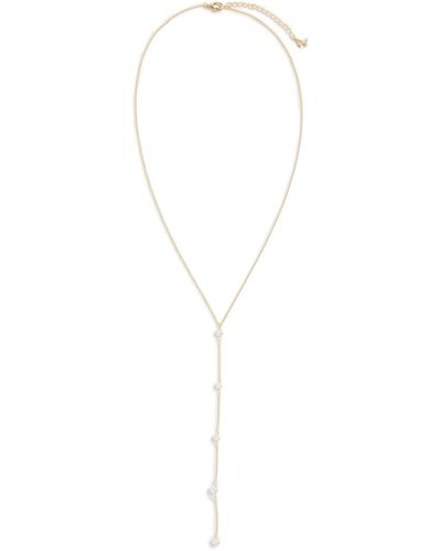 By Adina Eden Mini Pearl Station Lariat Necklace - White