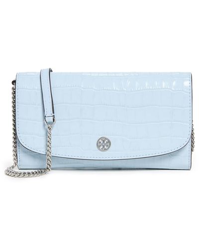 Tory Burch Robinson Embossed Chain Wallet - Blue