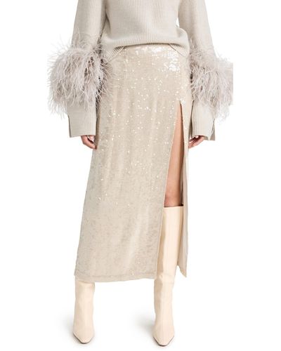 LAPOINTE Sequin Viscose High Waist Slit Skirt - Natural