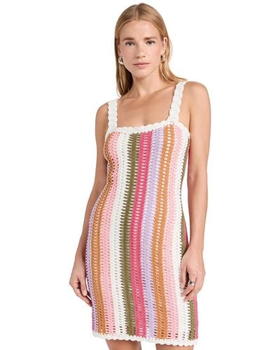 MINKPINK Ito Stripe Crochet Mini Dress Muti Stripe - White