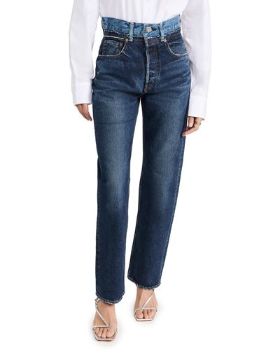 Moussy Boulder Wide Straight Jeans - Blue