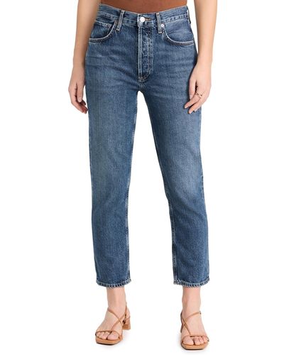 Agolde Riley Crop: High Rise Straight Jeans - Blue