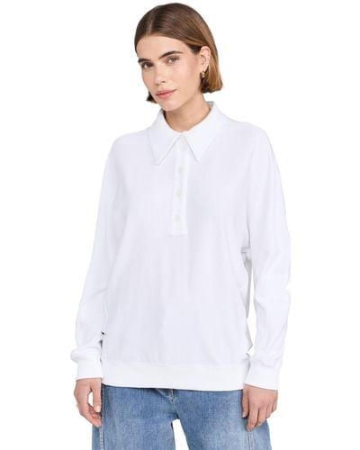 Tibi Summer Sweatshirting Polo Collar Sweatshirt - White
