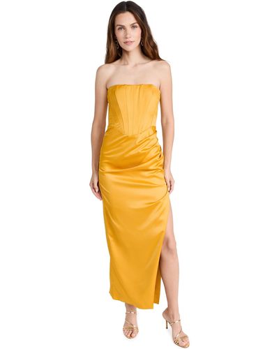 Bardot Everlasting Satin Midi Dress - Yellow