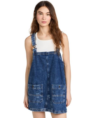 Free People Smock Mini Dress Overalls - Blue