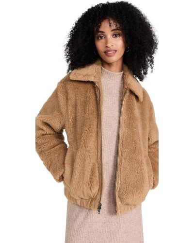 Vince Faux Shearing Bomber Jacket Sandshe - Brown