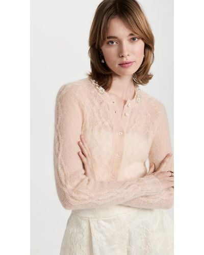 Simone Rocha Beaded Cropped Cable Knit Long Sleeve Cardigan - Multicolour