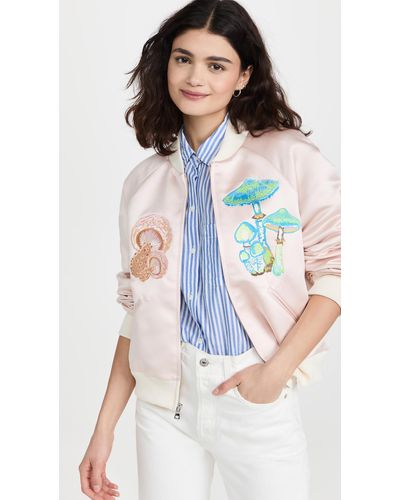 Rodarte Pink Bomber Jacket With Mushroom Embroidery Detail