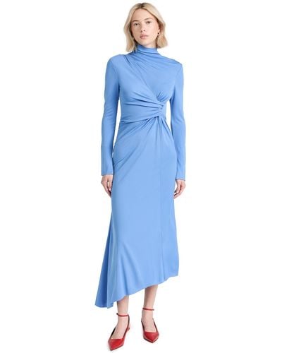 Victoria Beckham High Neck Asymmetric Draped Dress - Blue