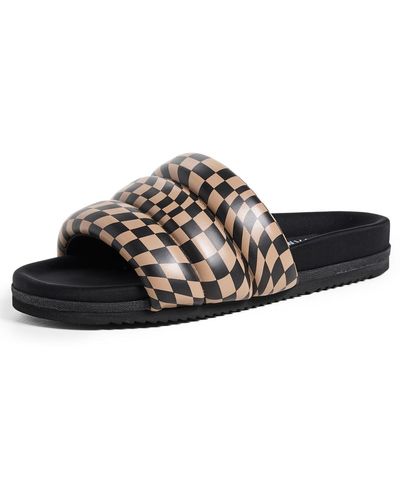 Roam Checkered Wave Puffy Slides - Black