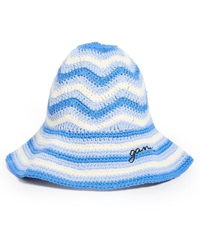 Ganni Cotton Crochet Bucket Hat - Blue