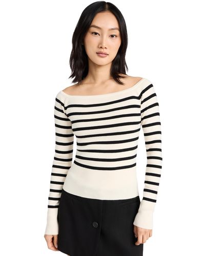 Pixie Market Pixie Arket Arce Stripe Off The Shouder Knit Top - Black