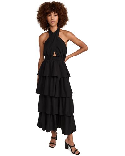 Endless Rose Crossed Halter Neck Tiered Axi Dress - Black