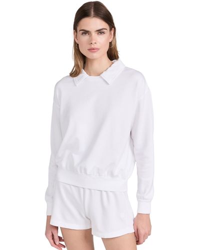 Monrow Supima Feece Coared Sweatshirt - White