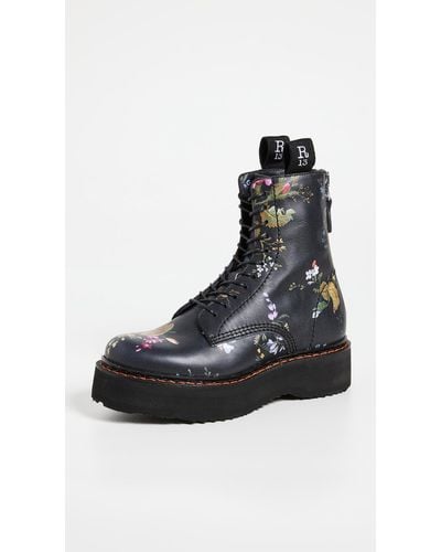R13 Black Floral Stack Boots