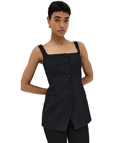 Another Tomorrow Square Neck Buttoned Top - Black