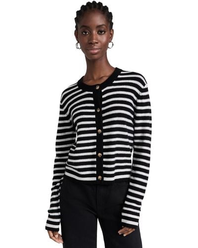 ATM Atm Anthony Thomas Meio Woo Cashmere With Stripe Cropped Cardigan Back/grey - Black