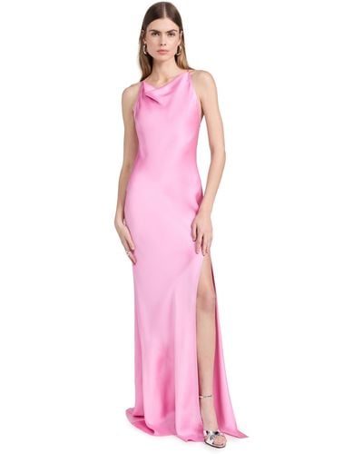 LAPOINTE Doubleface Satin Halter Cowl Neck Gown - Pink