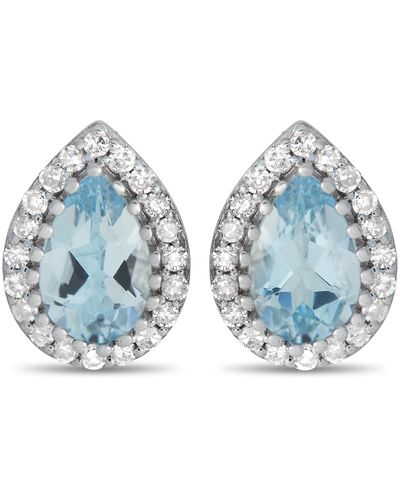 Non-Branded Lb Exclusive 14k Gold 0.17ct Diamond And Aquamarine Pear Halo Stud Earrings Er4-15272wqa - Blue