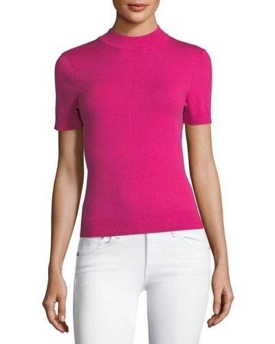 MILLY Mock Neck Top In Raspberry - Red