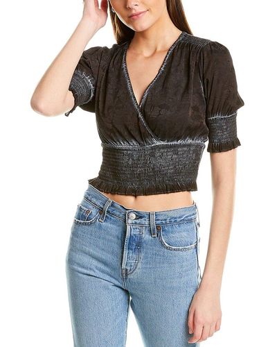 Nicole Miller Jacquard Garment-dyed Silk-blend Crop Top - Black
