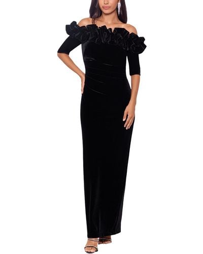 Xscape Velvet Long Evening Dress - Black