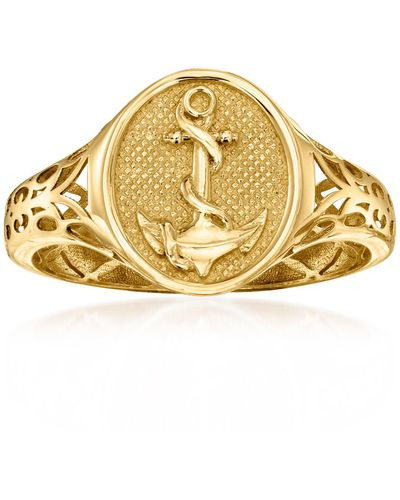 Ross-Simons Italian 14kt Gold Anchor Signet Ring - Metallic