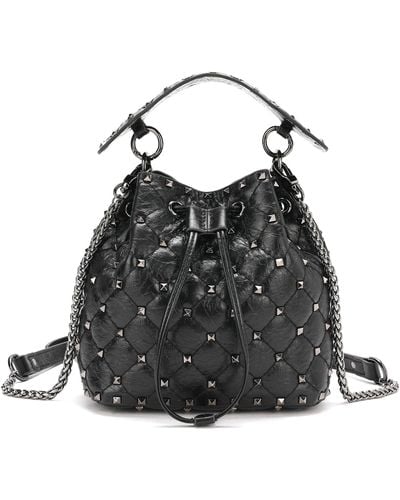 Tiffany & Fred Quilted Studded Lambskin Drawstring Shoulder Bag - Black
