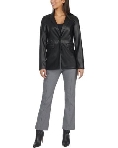 Laundry by Shelli Segal Faux Leather Notch Collar One-button Blazer - Black