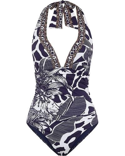 Camilla Where's Your Head At Swimwear Halter Strap One Piece Swimsuit - Blue