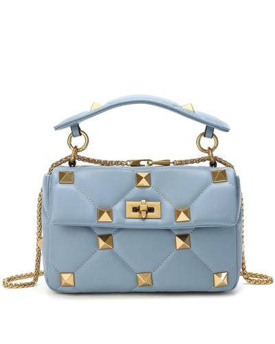 Tiffany & Fred Quilted And Studded Sheepskin Leather Shoulder Bag - Blue