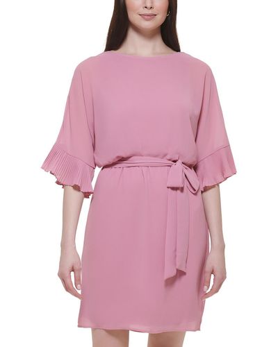 Jessica Howard Blouson Pleated Cuff Mini Dress - Pink