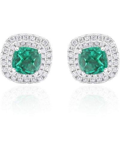 Pompeii3 4ct Emerald & Lab Grown Diamond Cushion Halo Studs - Green