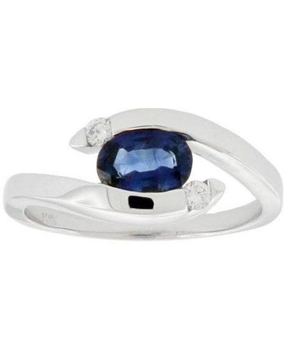 Suzy Levian Modern September Birthstone 14k Gold Sapphire And Diamond 1.05 Tcw Ring - Blue